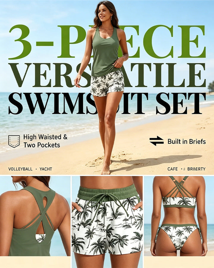 Ellaire | Three-Piece Tankini Bikini & Cover-Up Set