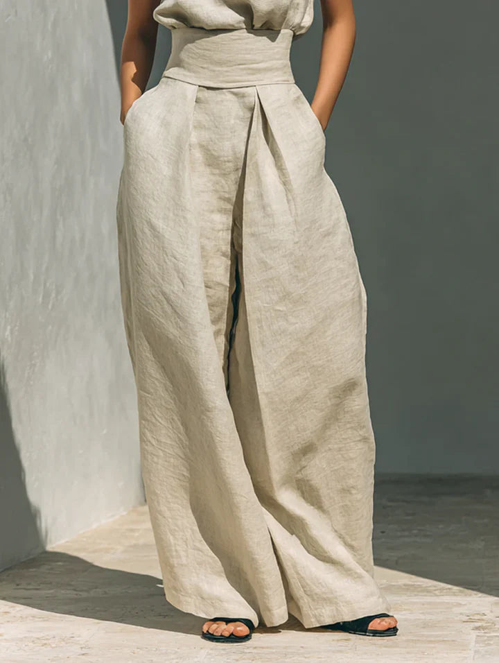 Flor™ | Minimalist Sleeveless Blouse and Wide-Leg Pants Set in Cotton and Linen for Women