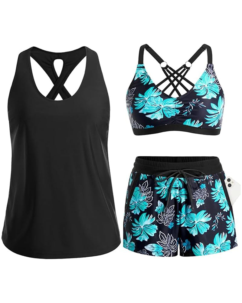 Ellaire | Three-Piece Tankini Bikini & Cover-Up Set