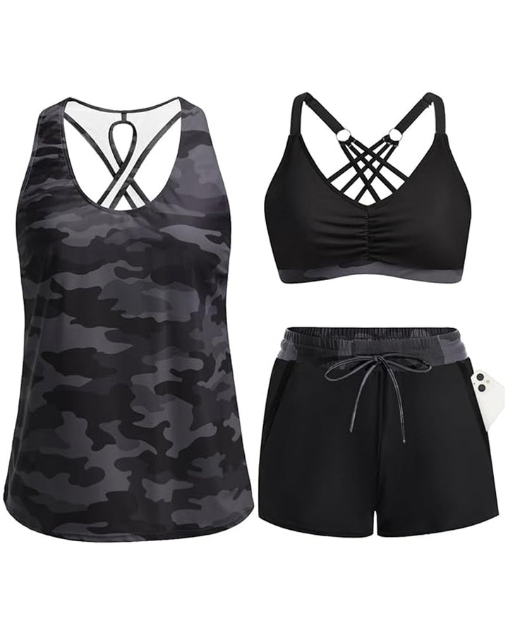 Ellaire | Three-Piece Tankini Bikini & Cover-Up Set