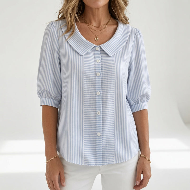 Zelie™ — Elegant Striped Puff Sleeve Blouse