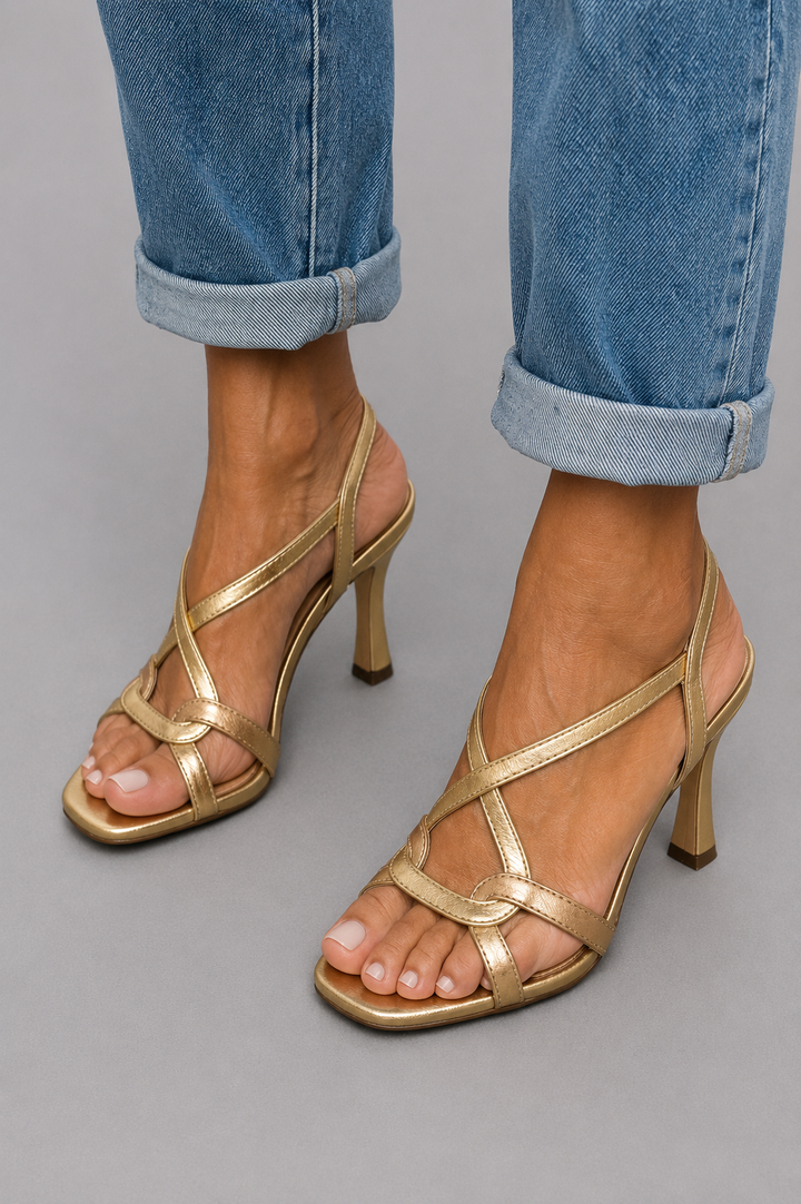 Elisabetta gold crisscross strap sandals