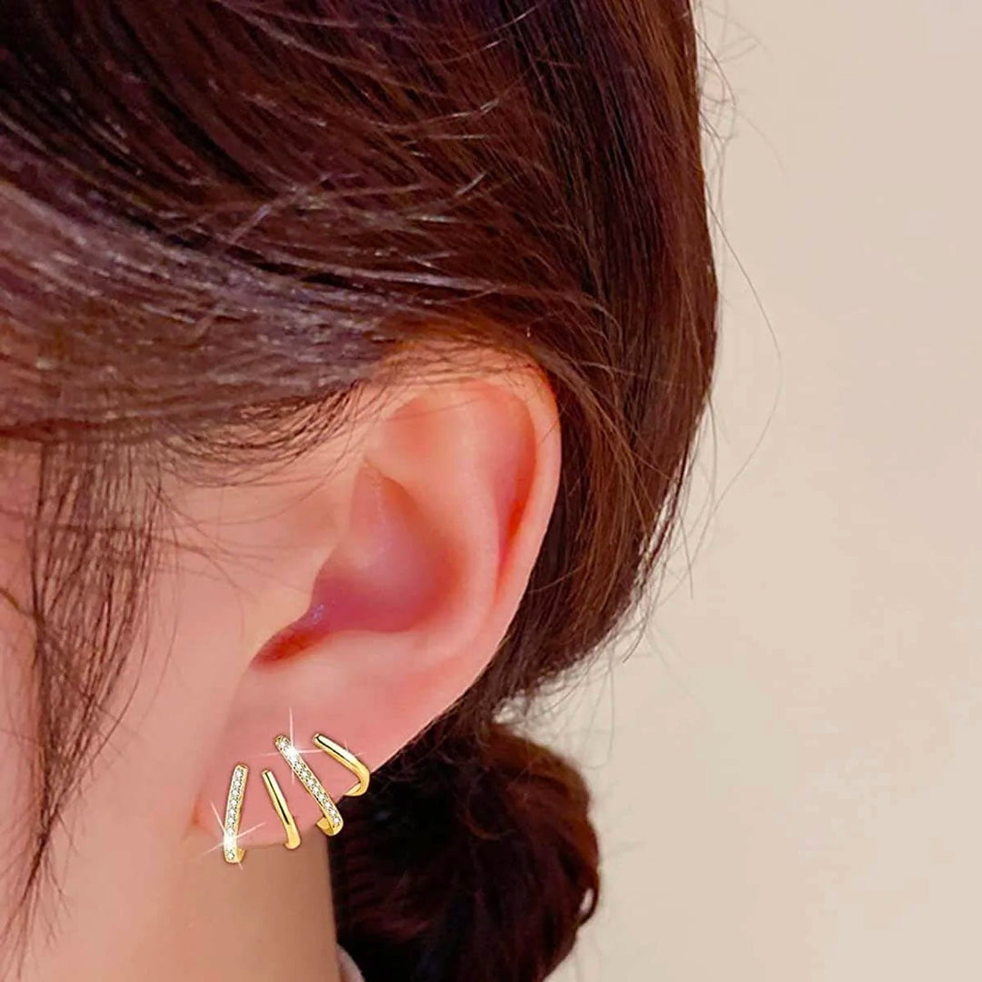 Victoria | Elegant Gold Multi-band Sparkling Earrings