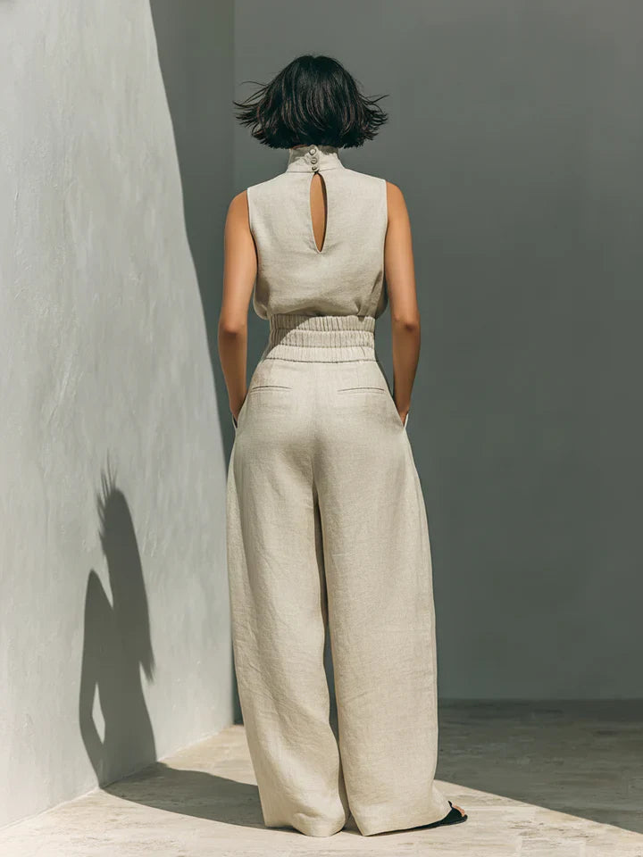 Flor™ | Minimalist Sleeveless Blouse and Wide-Leg Pants Set in Cotton and Linen for Women