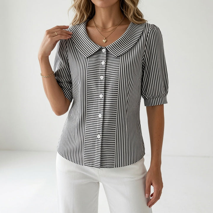 Zelie™ — Elegant Striped Puff Sleeve Blouse