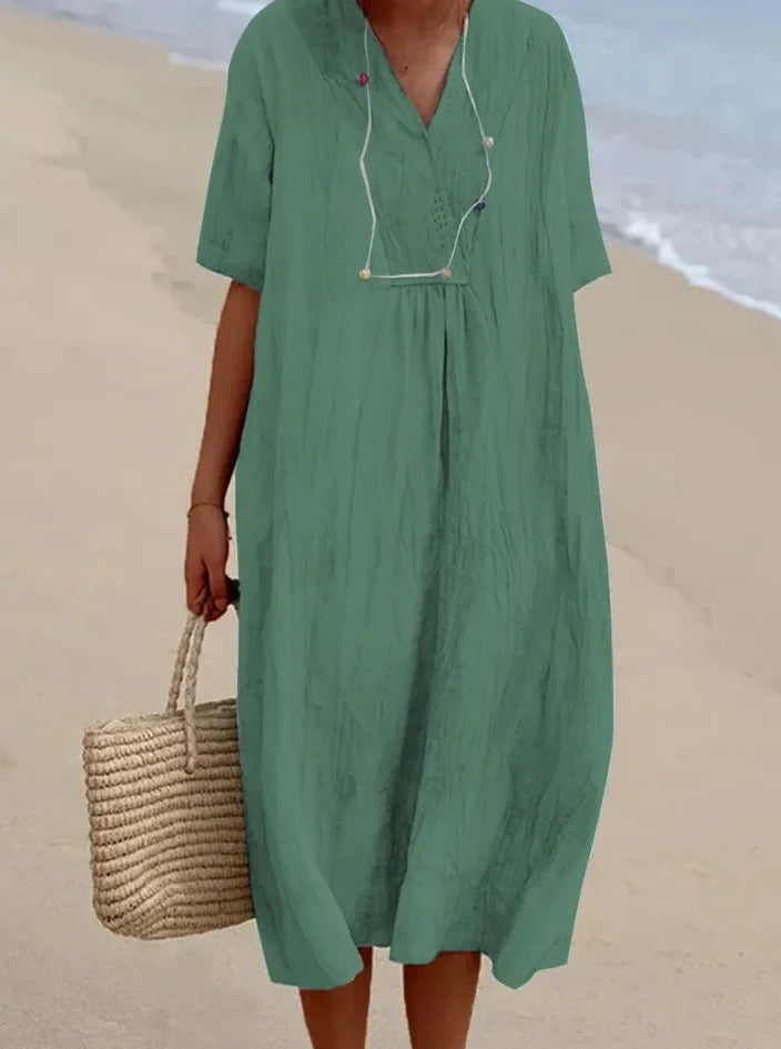 Sandra | Casual linen-textured dress with a V-neck