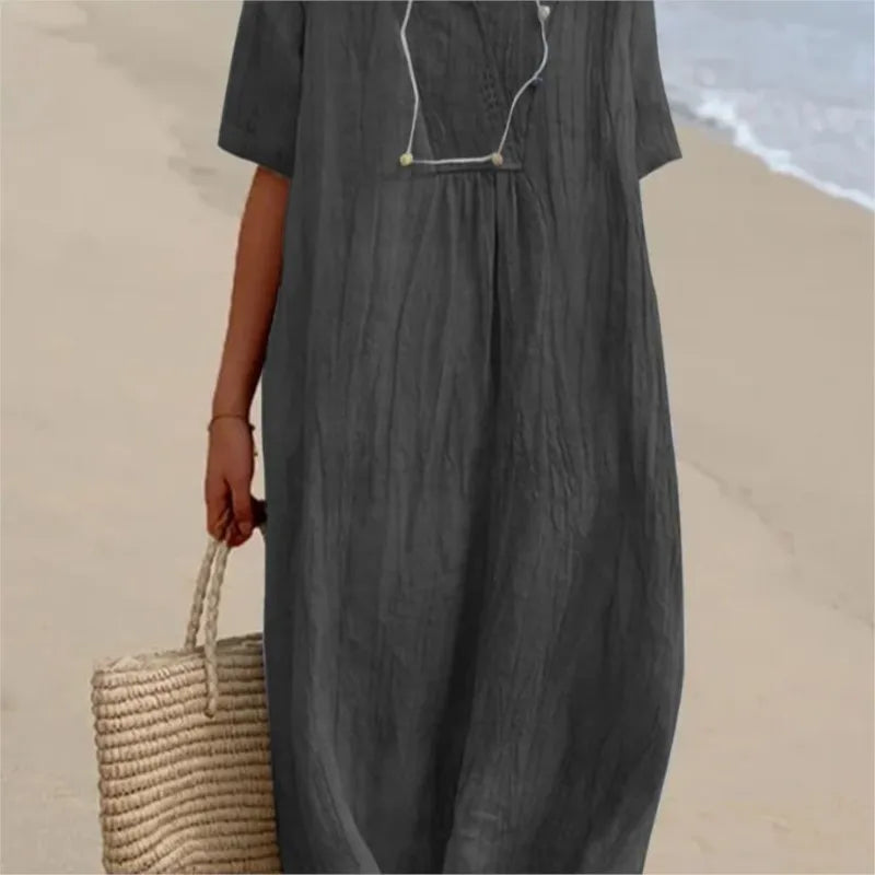 Sandra | Casual linen-textured dress with a V-neck