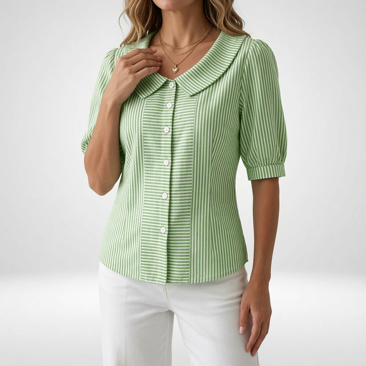 Zelie™ — Elegant Striped Puff Sleeve Blouse