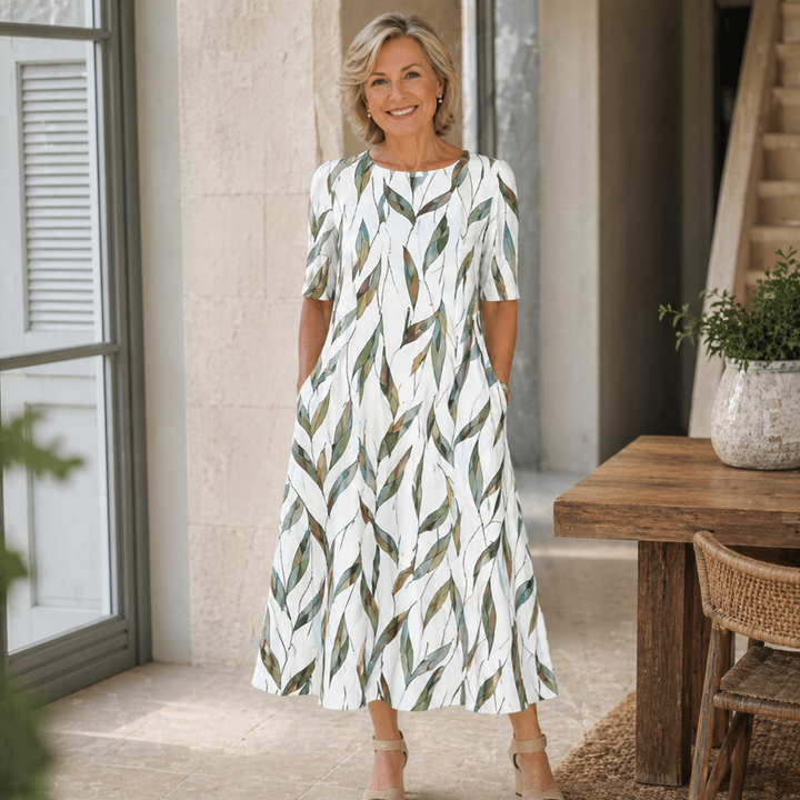 Donna midi dress in white/green