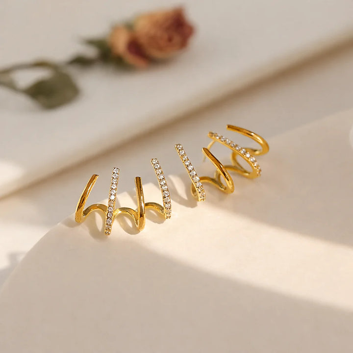 Victoria | Elegant Gold Multi-band Sparkling Earrings