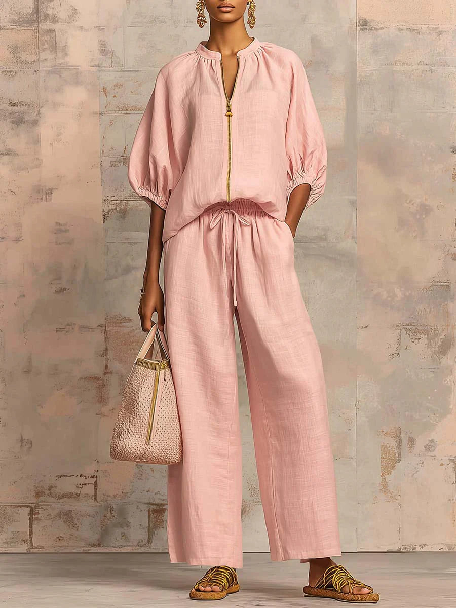 Alba | Two-Piece Set: Relaxed-Fit Shirt and Wide-Leg Pants