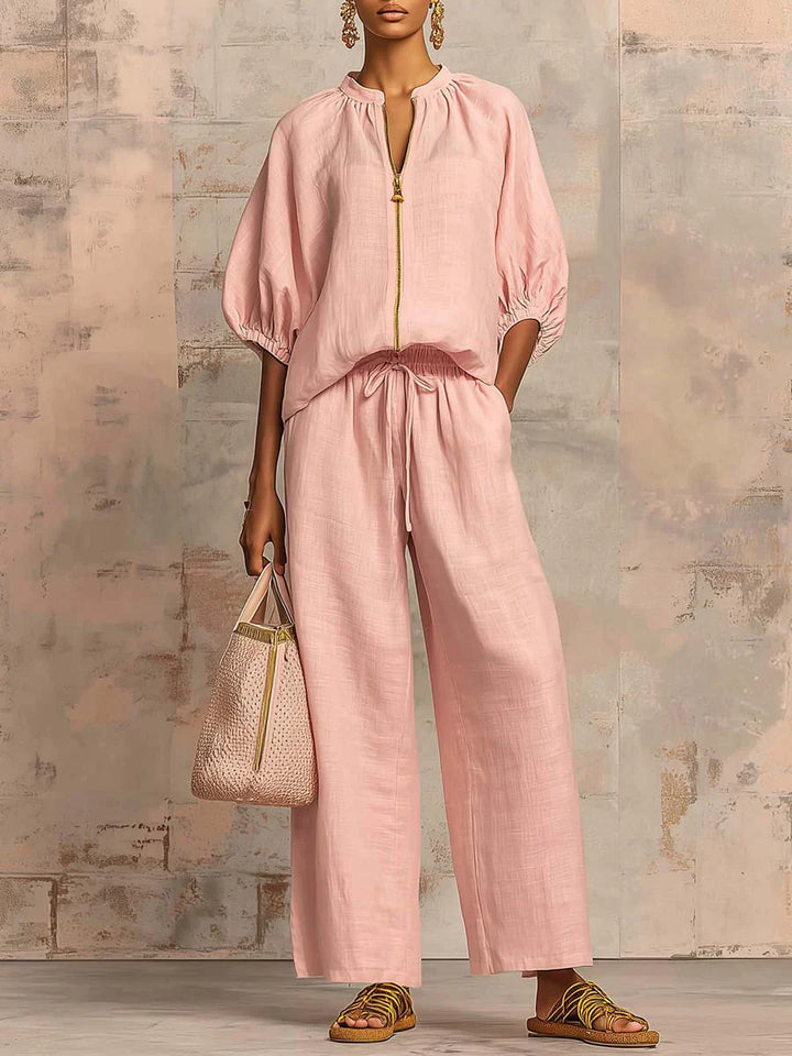 Alba | Two-Piece Set: Relaxed-Fit Shirt and Wide-Leg Pants