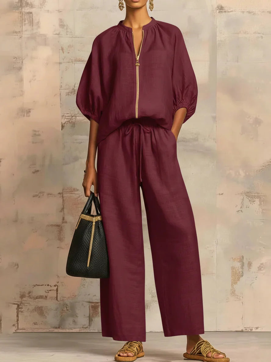 Alba | Two-Piece Set: Relaxed-Fit Shirt and Wide-Leg Pants
