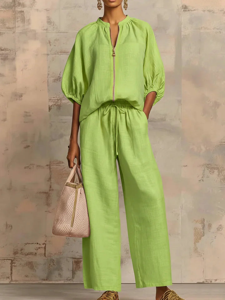 Alba | Two-Piece Set: Relaxed-Fit Shirt and Wide-Leg Pants