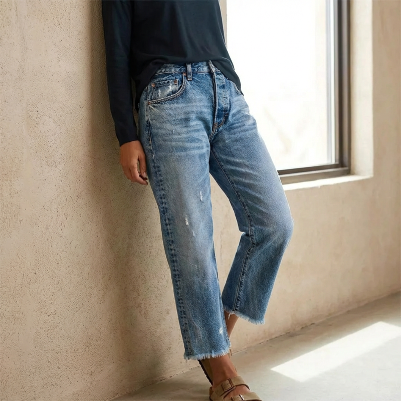 Emily | Retro cropped straight-leg jeans